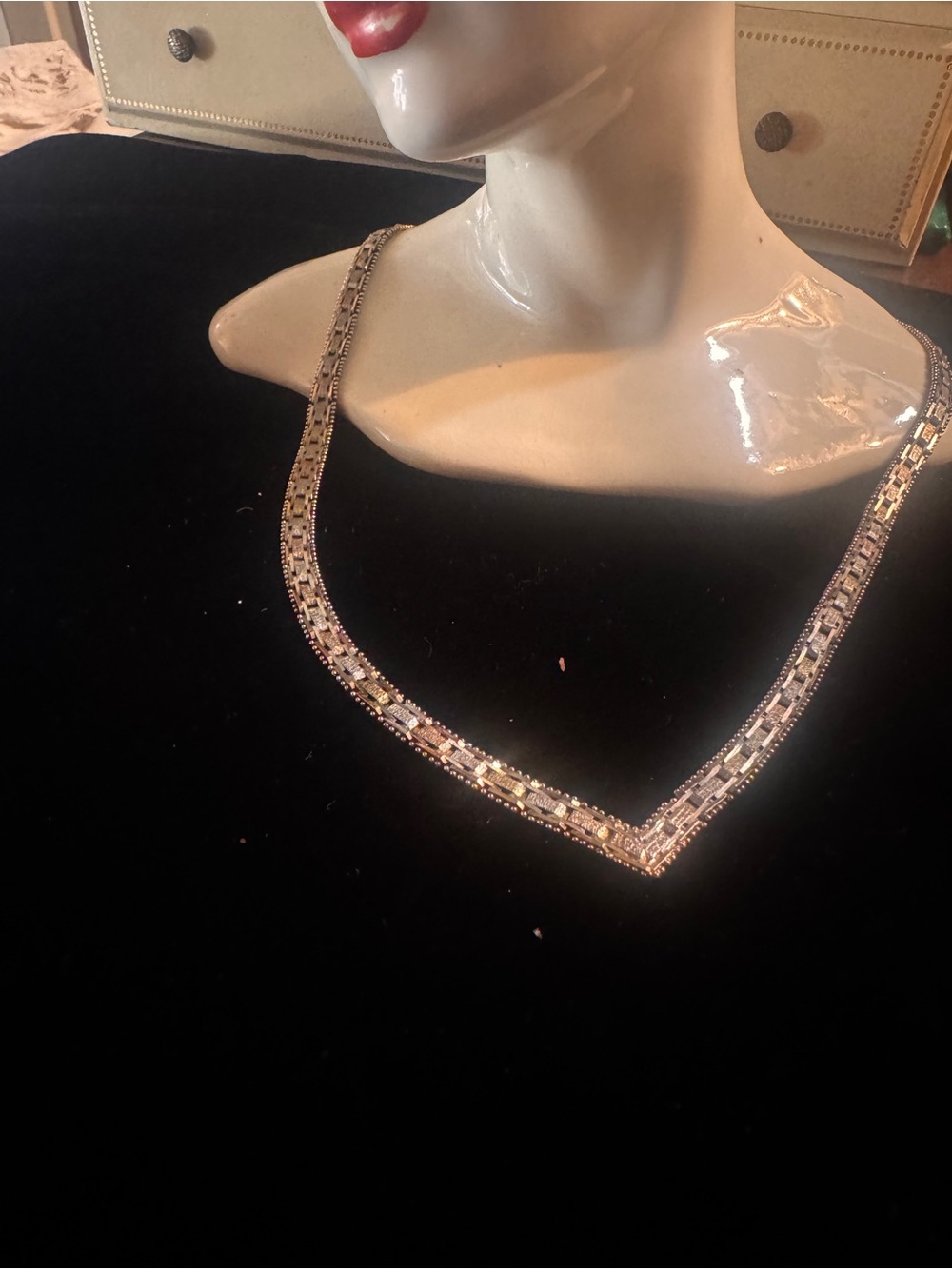 Elegant V-Shape 925 silver tri-colour chain Collar Necklace in Silver 17” 34g